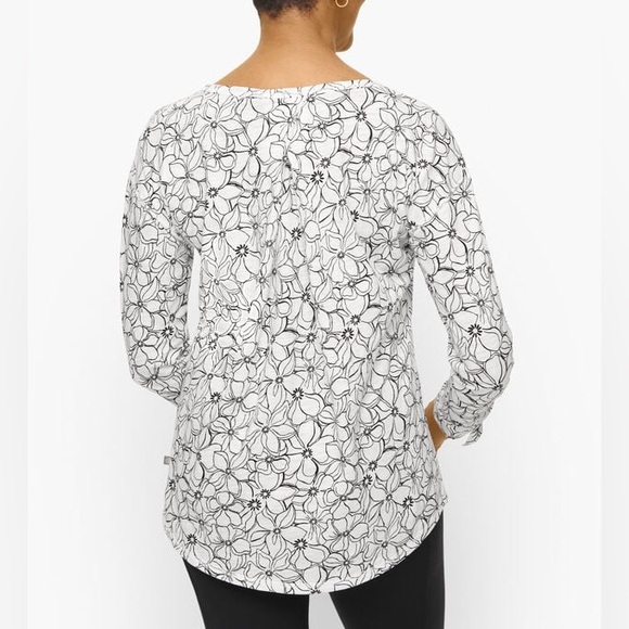 T by Talbot’s Supersoft Jersey Tie-Cuff Tee - Graphic Blloms, EUC, Size M - Picture 2 of 10